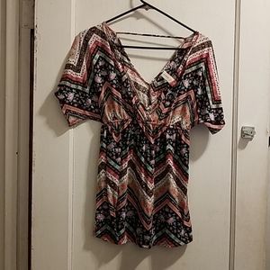 Juniors Striped Multicolored Short Sleeve Top